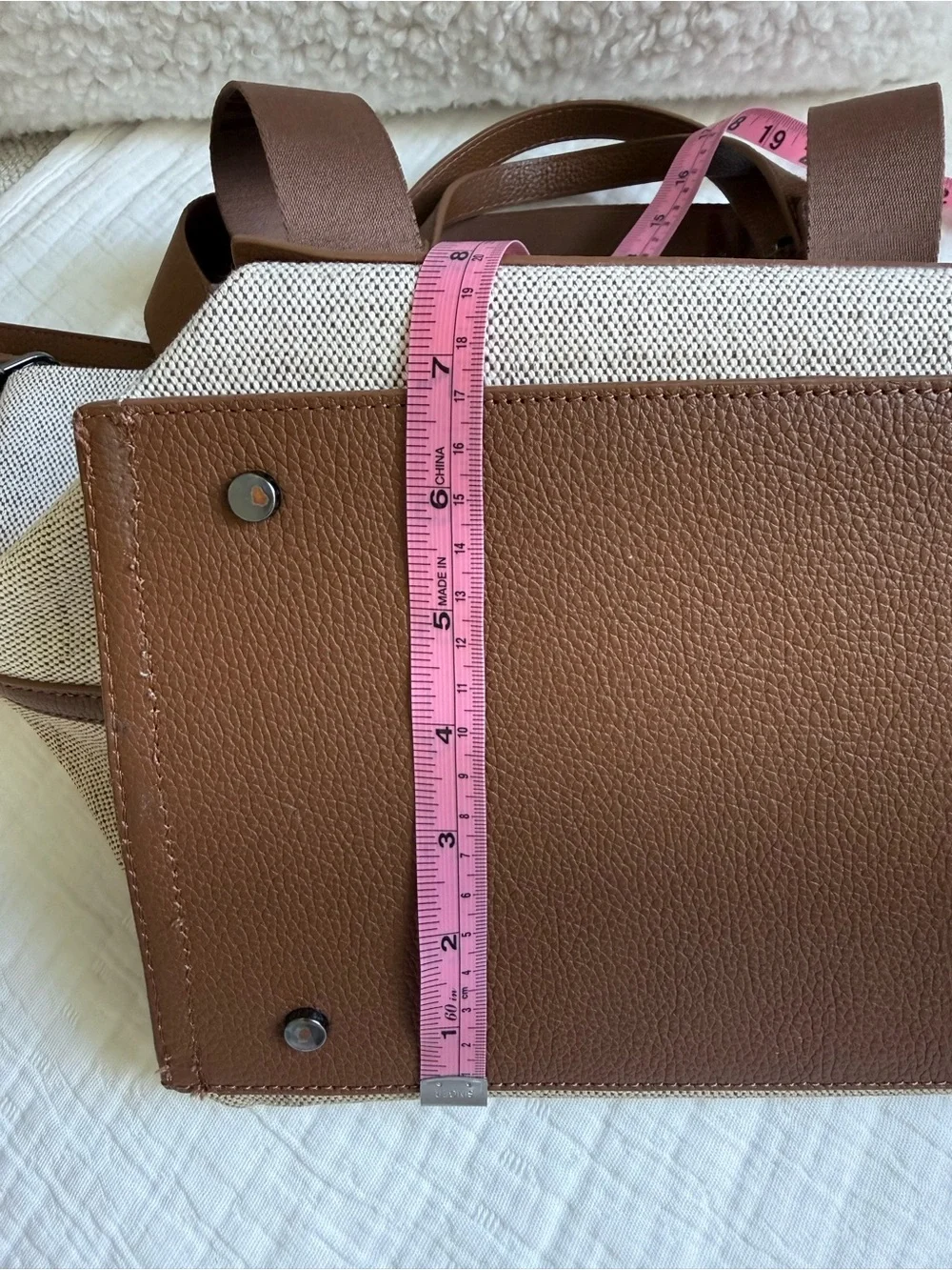 Botkier Beige Canvas Tote with Brown Leather Trim